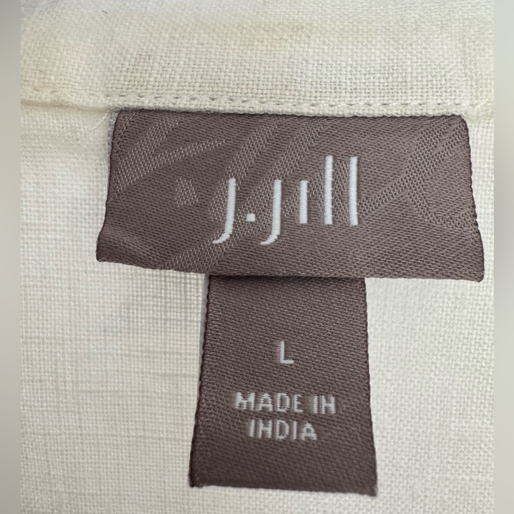 J.Jill 100% Linen Collared Button Down Cinched Short Sleeve White Top Size Large - Picture 7 of 11